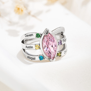 Personalized Dainty Birthstone Ring with Engraved Name Women Jewelry Birthday Mother's Day Gift for Mom Grandma