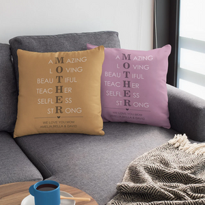 Personalized Mother Acronym Multi-color Throw Pillow Cover with Text Mother's Day Birthday Gift for Mom