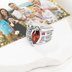 Personalized Dainty Birthstone Ring with Engraved Name Women Jewelry Birthday Mother's Day Gift for Mom Grandma