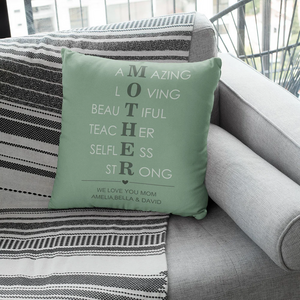 Personalized Mother Acronym Multi-color Throw Pillow Cover with Text Mother's Day Birthday Gift for Mom