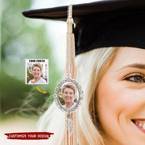 Personalized Graduation Tassel Photo Charm with Angel Wings