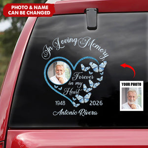 In Loving Memory Sparkling Heart Memorial Butterflies Personalized Decal