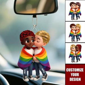 LGBT Couple Love Is Love Pride Month Personalized Acrylic Car Hanger Acrylic Ornament