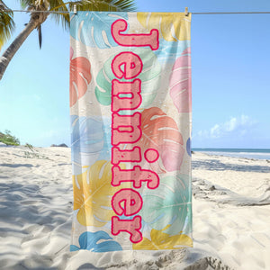 Personalized Retro Beach Towel: Groovy Custom Name Bath Towel