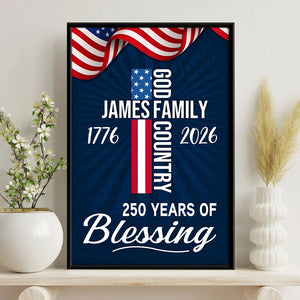 American Patriotic Canvas, America 250th Years of Blessing God 1776 2026 Canvas Poster