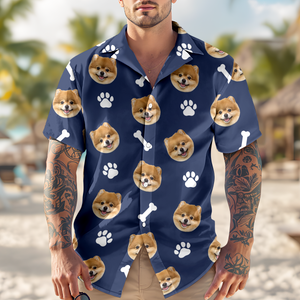 Custom Dog Face Hawaii Shirt with Bone Graphic