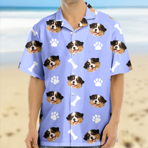 Custom Dog Face Hawaii Shirt with Bone Graphic