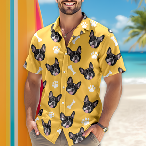 Custom Dog Face Hawaii Shirt with Bone Graphic