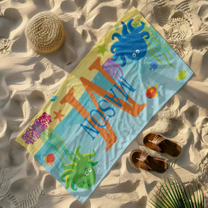 Personalized Kids Beach Towel - Fun Beach Designs - Gift For Girls Or Boys - Available In 3 Designs - Choose From 2 Sizes