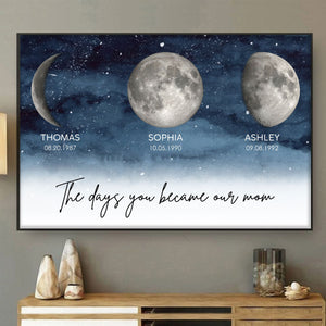 Starry Night The Day You Became our MOM MUM Custom Title Nickname And Kids Birth Moon Phase - Personalized Poster - Heartfelt Mother's Day Gift For Mom, Wife, Grandma,Dad