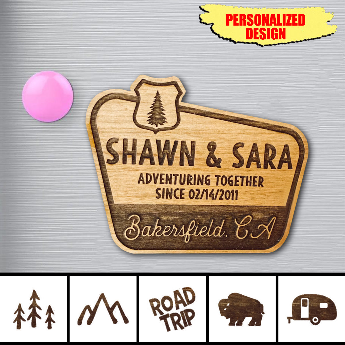 SAURON Personalized Couple Adventure Together Wooden Fridge Magnet