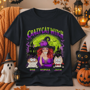 Custom Unisex T-shirt - Personalized Halloween Witchy Gifts For Cat Lovers, Cat Mom And Dad - Meet My Spooky Fur Babies