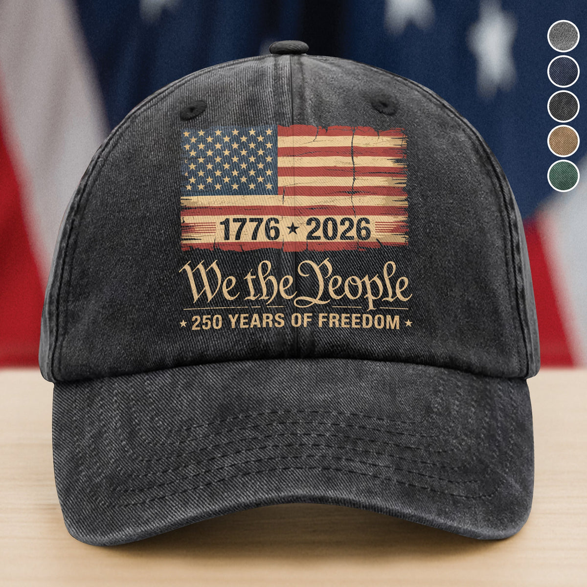 America 250th Birthday US Flag 250 Years We The People Washed Denim Baseball Cap