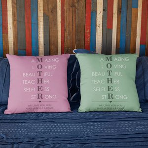 Personalized Mother Acronym Multi-color Throw Pillow Cover with Text Mother's Day Birthday Gift for Mom