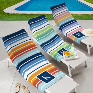 Personalized Chaise Lounge Towel, Custom Initial Striped Pool Chair Towel for Men, Women, Family, Beach Towel for Vacation, Pool, Resort, Perfect Gift