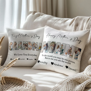 Personalized Photos Title Design Throw Pillow Cover with 1-10 Names Mother's Day Appreciation Housewarming Gift for Grandma Mom