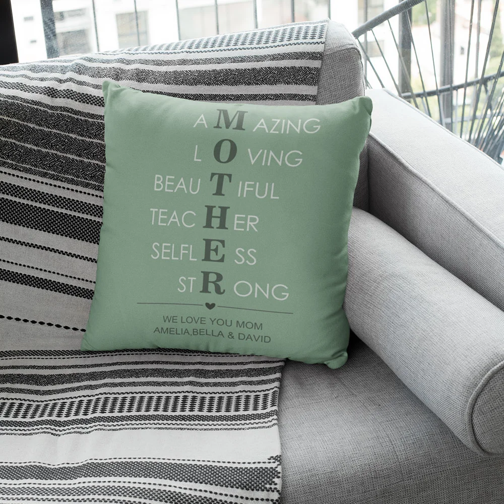 Personalized Mother Acronym Multi-color Throw Pillow Cover with Text Mother's Day Birthday Gift for Mom