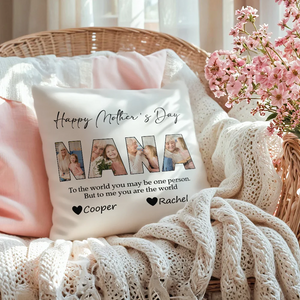 Personalized Photos Title Design Throw Pillow Cover with 1-10 Names Mother's Day Appreciation Housewarming Gift for Grandma Mom