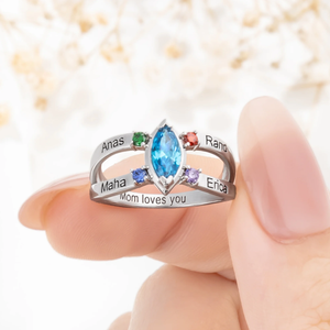 Personalized Dainty Birthstone Ring with Engraved Name Women Jewelry Birthday Mother's Day Gift for Mom Grandma