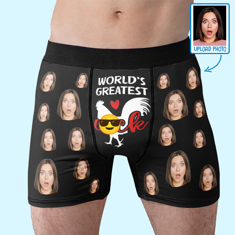 Custom Photo World’s Greatest Cock - Funny Personalized Custom Boxer Briefs, Men's Boxers - Birthday Gift For Boyfriend, Husband, Anniversary