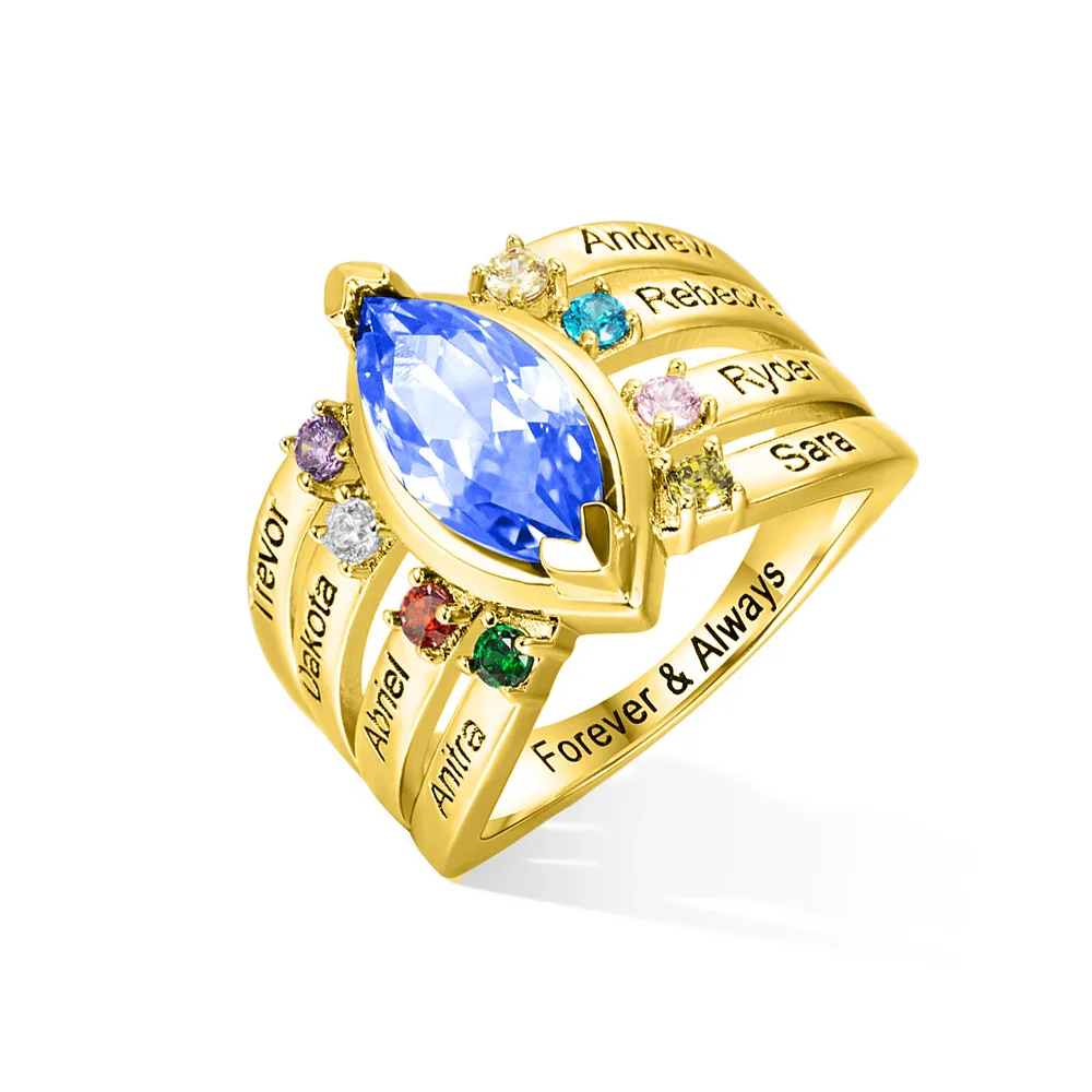 Personalized Dainty Birthstone Ring with Engraved Name Women Jewelry Birthday Mother's Day Gift for Mom Grandma