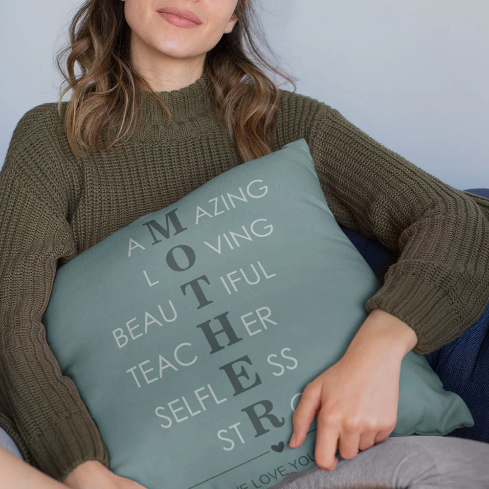 Personalized Mother Acronym Multi-color Throw Pillow Cover with Text Mother's Day Birthday Gift for Mom