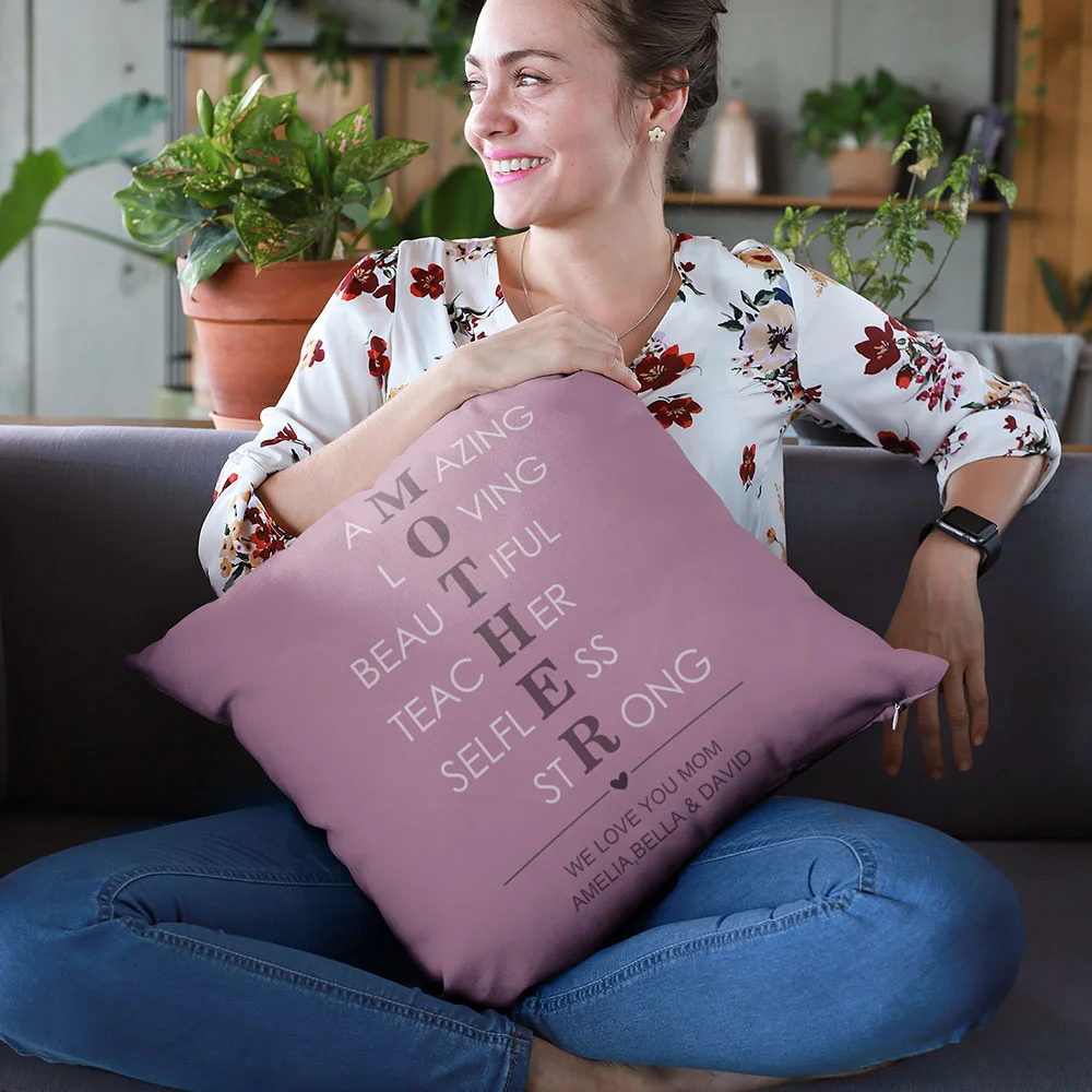 Personalized Mother Acronym Multi-color Throw Pillow Cover with Text Mother's Day Birthday Gift for Mom