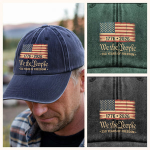 America 250th Birthday US Flag 250 Years We The People Washed Denim Baseball Cap