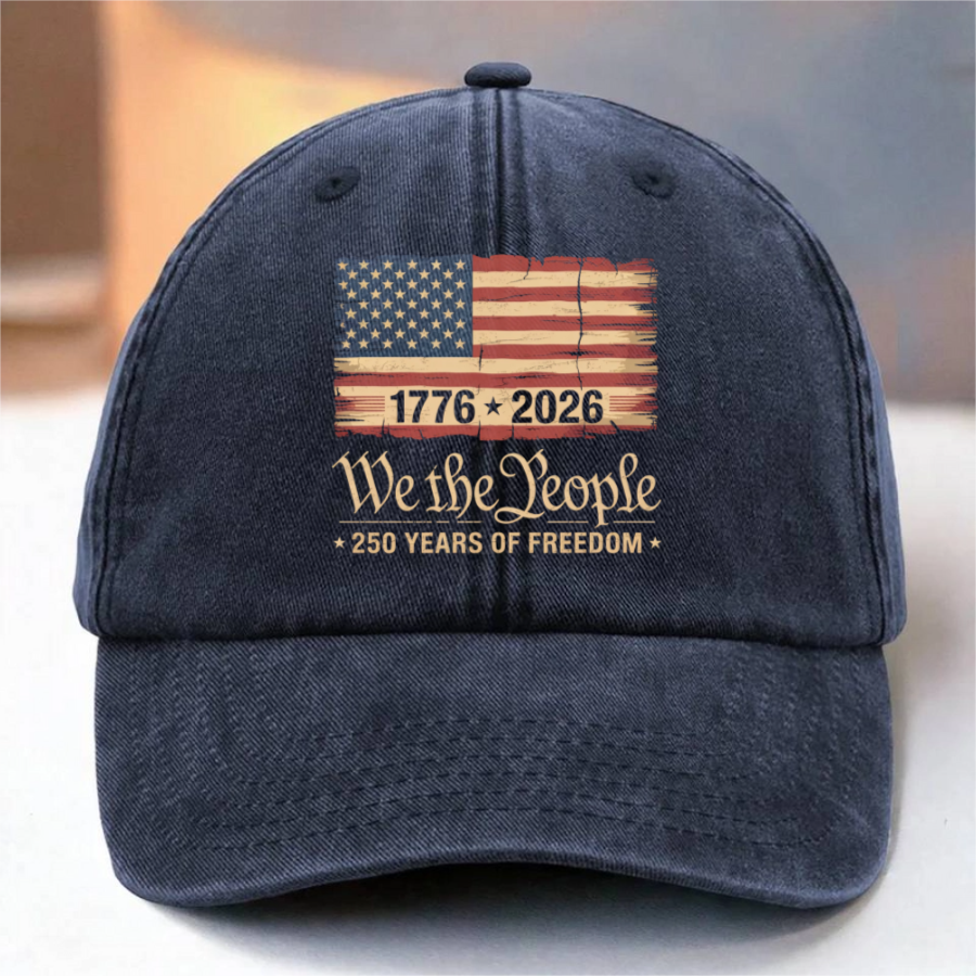 America 250th Birthday US Flag 250 Years We The People Washed Denim Baseball Cap