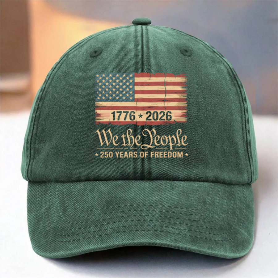 America 250th Birthday US Flag 250 Years We The People Washed Denim Baseball Cap