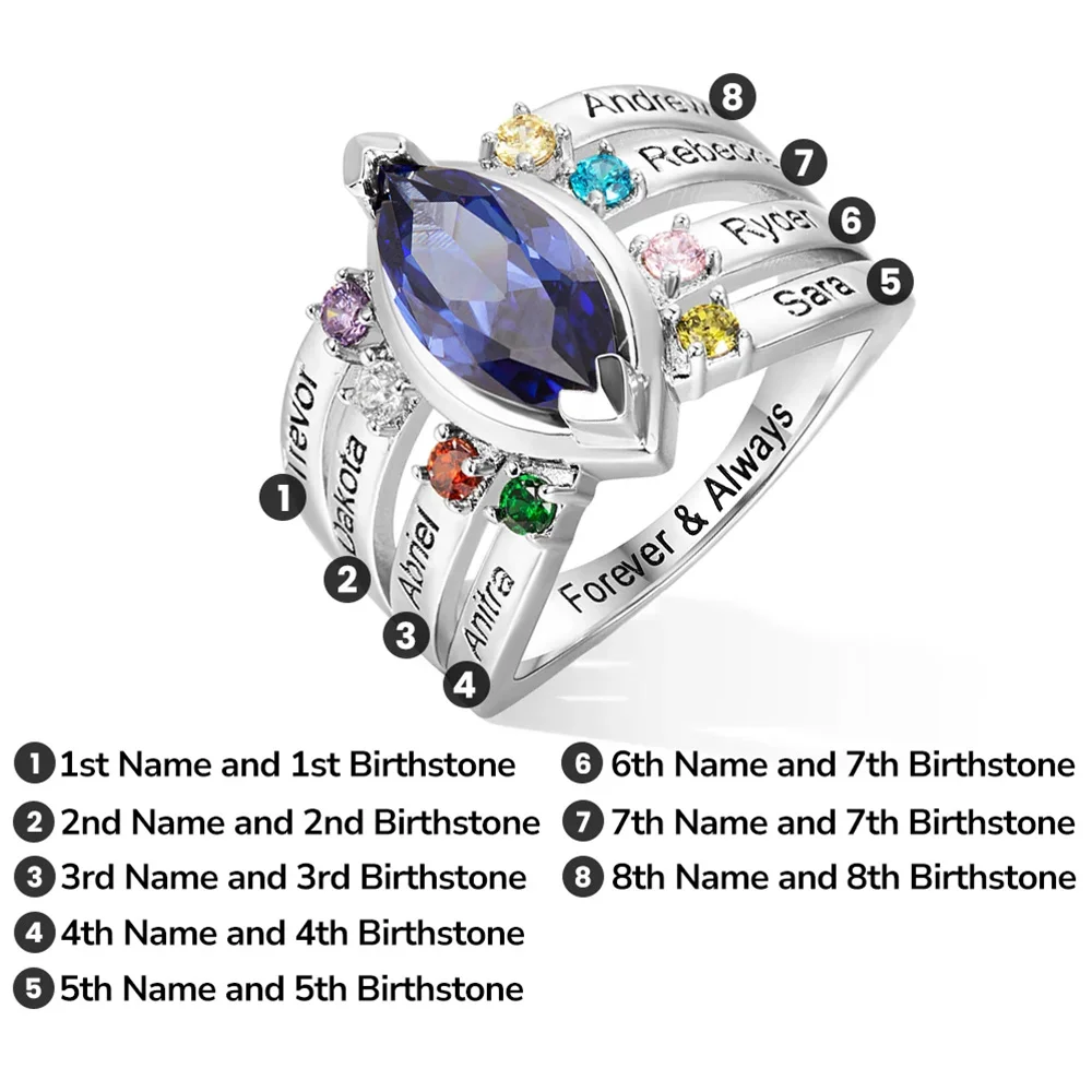 Personalized Dainty Birthstone Ring with Engraved Name Women Jewelry Birthday Mother's Day Gift for Mom Grandma