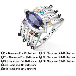 Personalized Dainty Birthstone Ring with Engraved Name Women Jewelry Birthday Mother's Day Gift for Mom Grandma