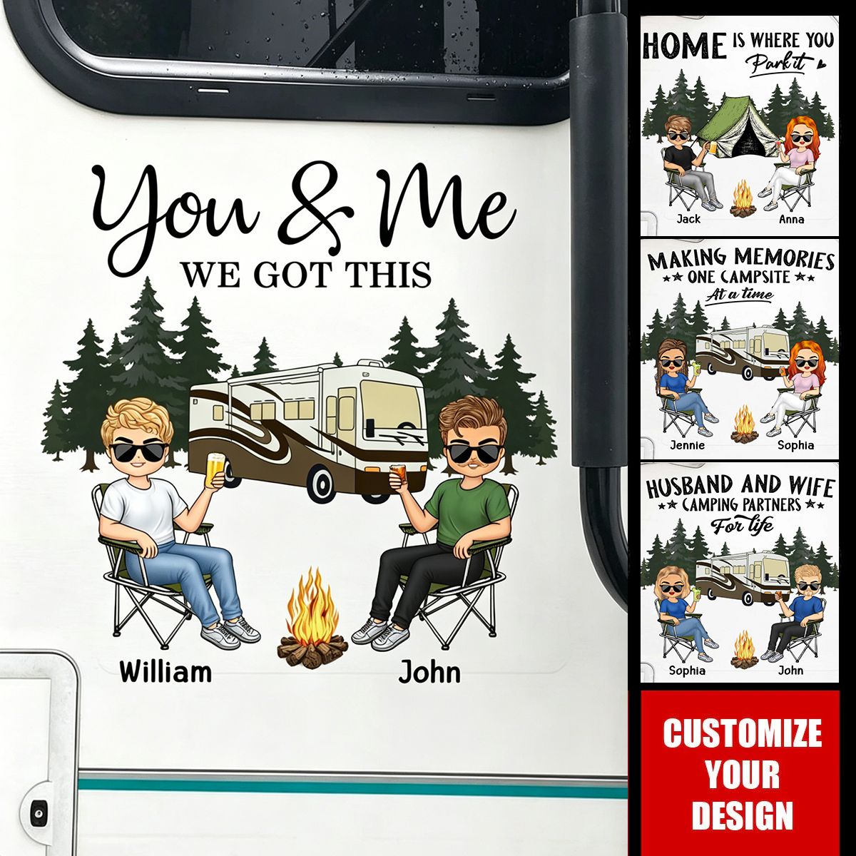 Camping Partners For Life Doll Couple Sitting Personalized RV Decal