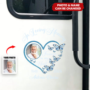 In Loving Memory Sparkling Heart Memorial Butterflies Personalized Decal