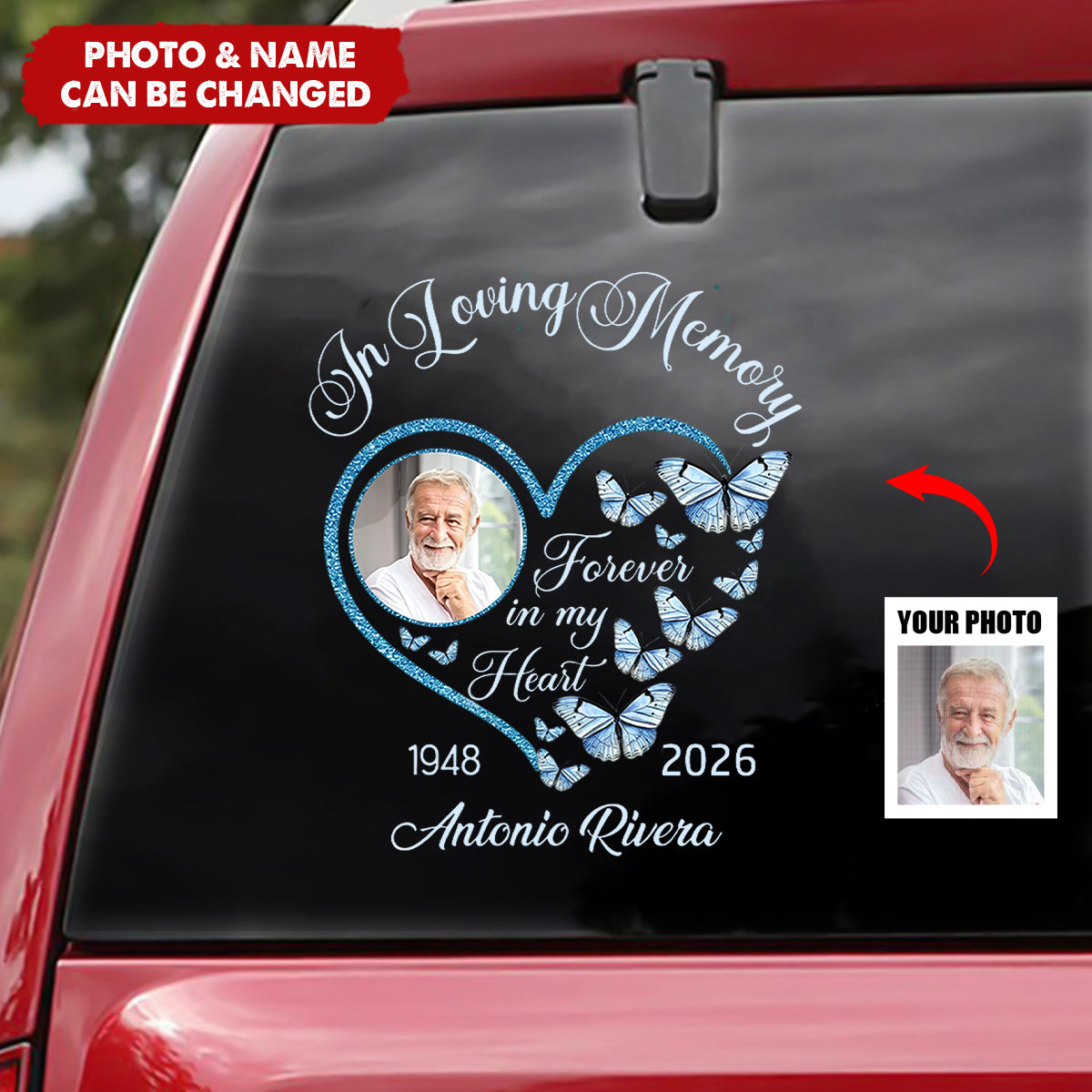 In Loving Memory Sparkling Heart Memorial Butterflies Personalized Decal