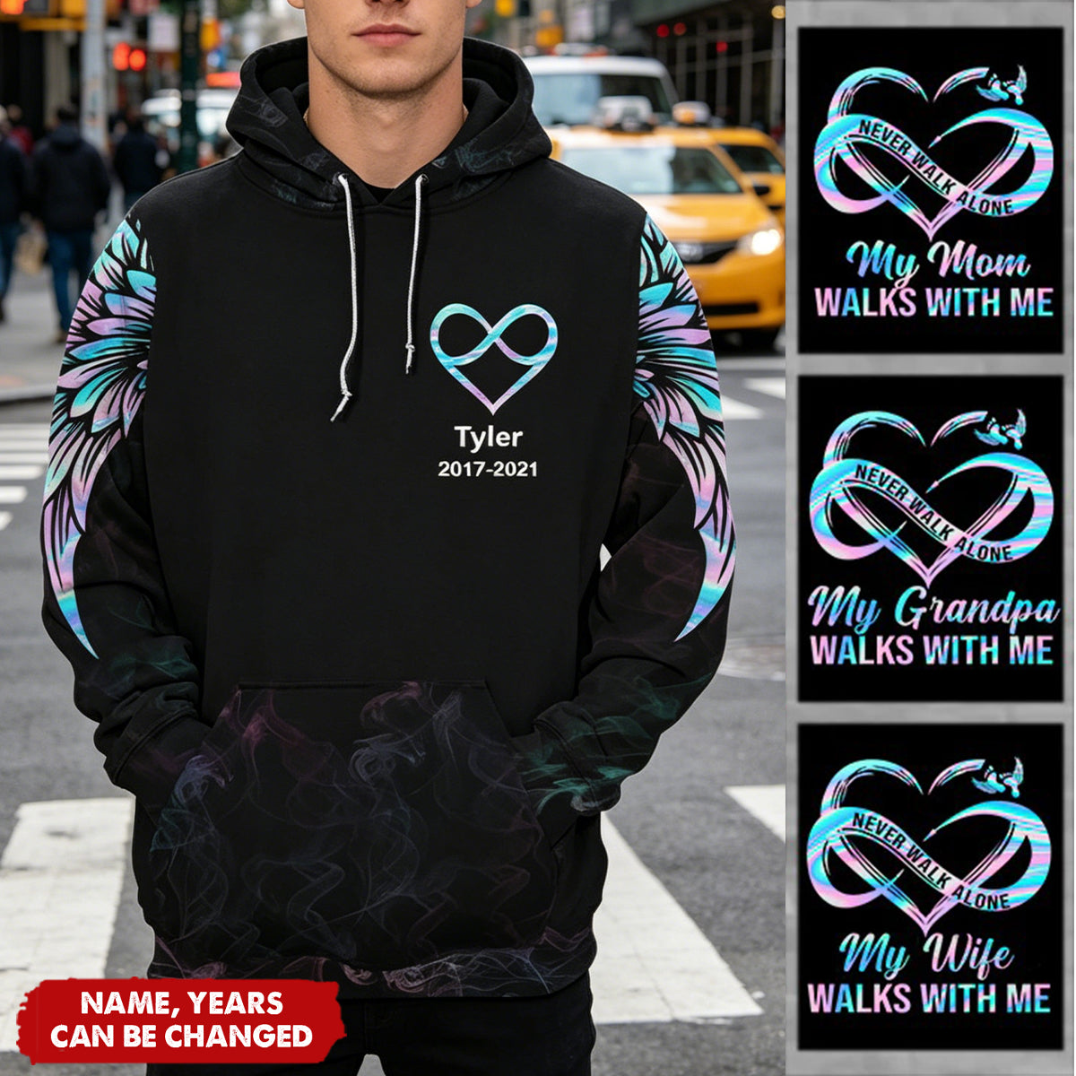 Never Walk Alone My Love Walks With Me Personalized All Over Print Hoodie