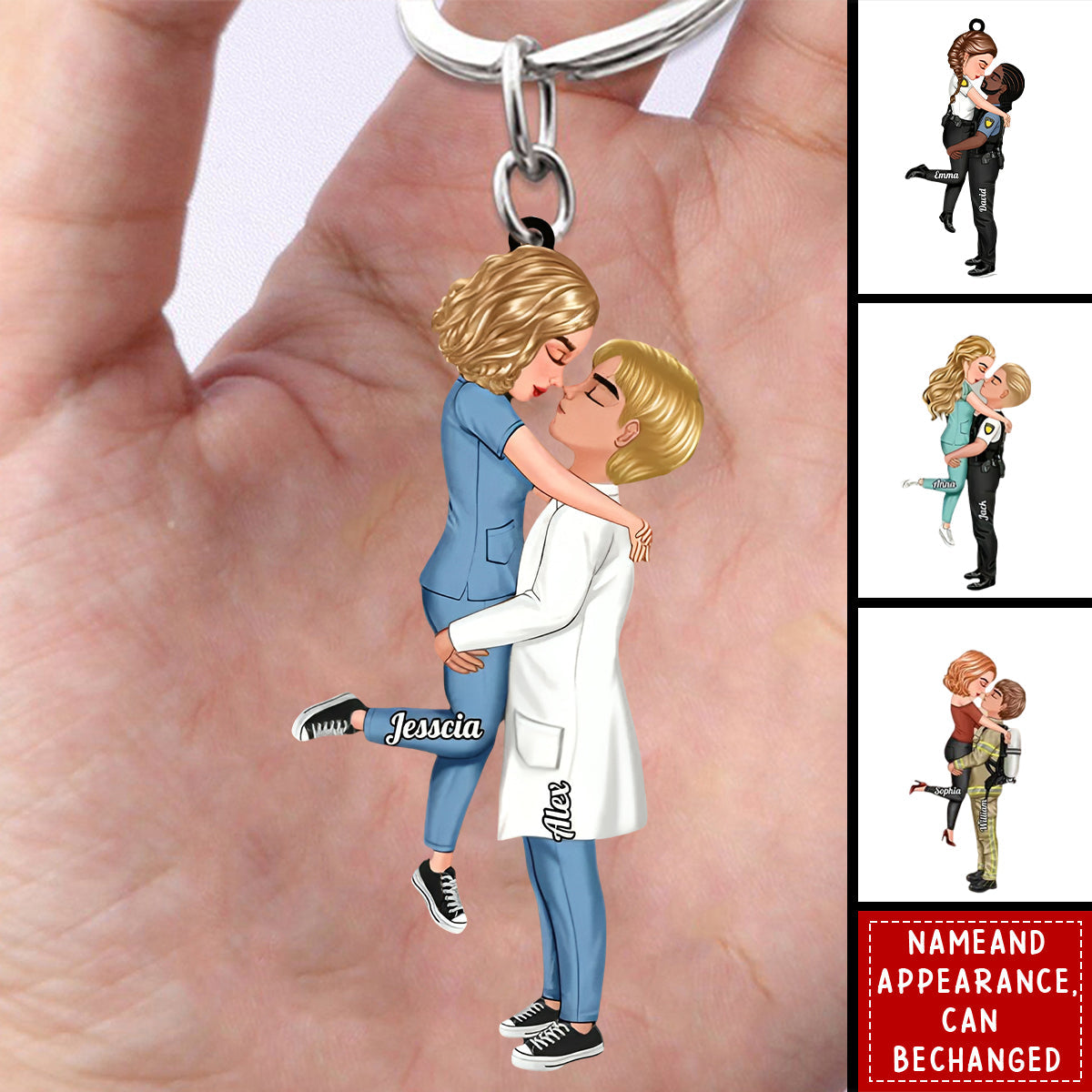 Personalized Couple Portrait Acrylic Keychain - Gifts by Occupation Personalized