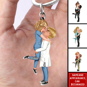 Personalized Couple Portrait Acrylic Keychain - Gifts by Occupation Personalized