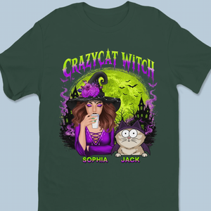 Custom Unisex T-shirt - Personalized Halloween Witchy Gifts For Cat Lovers, Cat Mom And Dad - Meet My Spooky Fur Babies