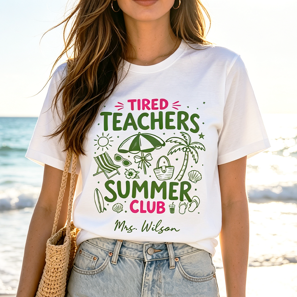 Custom T-Shirt | Tired Teacher Rested Soul Loading Shirt, Personalized Summer Vacation Travel Gift For Teachers