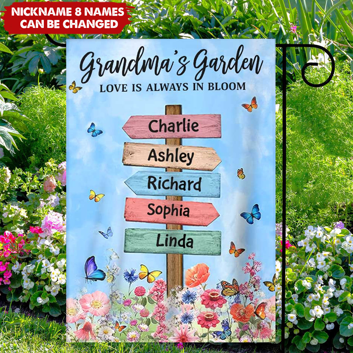 Where Love Grows Personalized Flag - Grandma Mom's Garden Butterflies