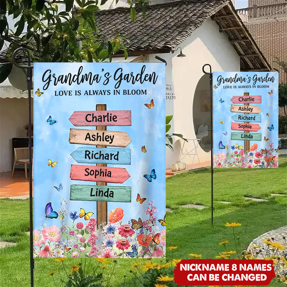 Where Love Grows Personalized Flag - Grandma Mom's Garden Butterflies