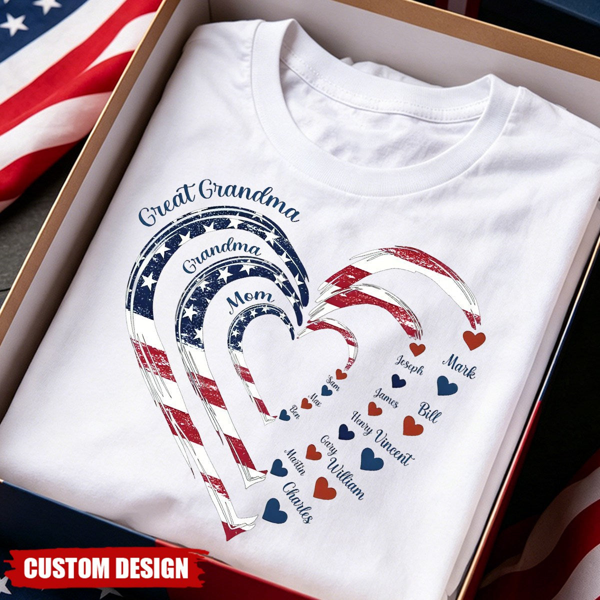 4th of July Grandma Mom Kids Heart In Heart - Personalized Shirt