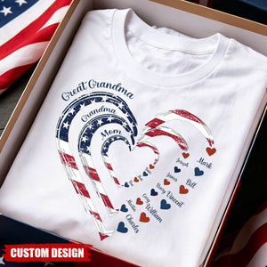 4th of July Grandma Mom Kids Heart In Heart - Personalized Shirt