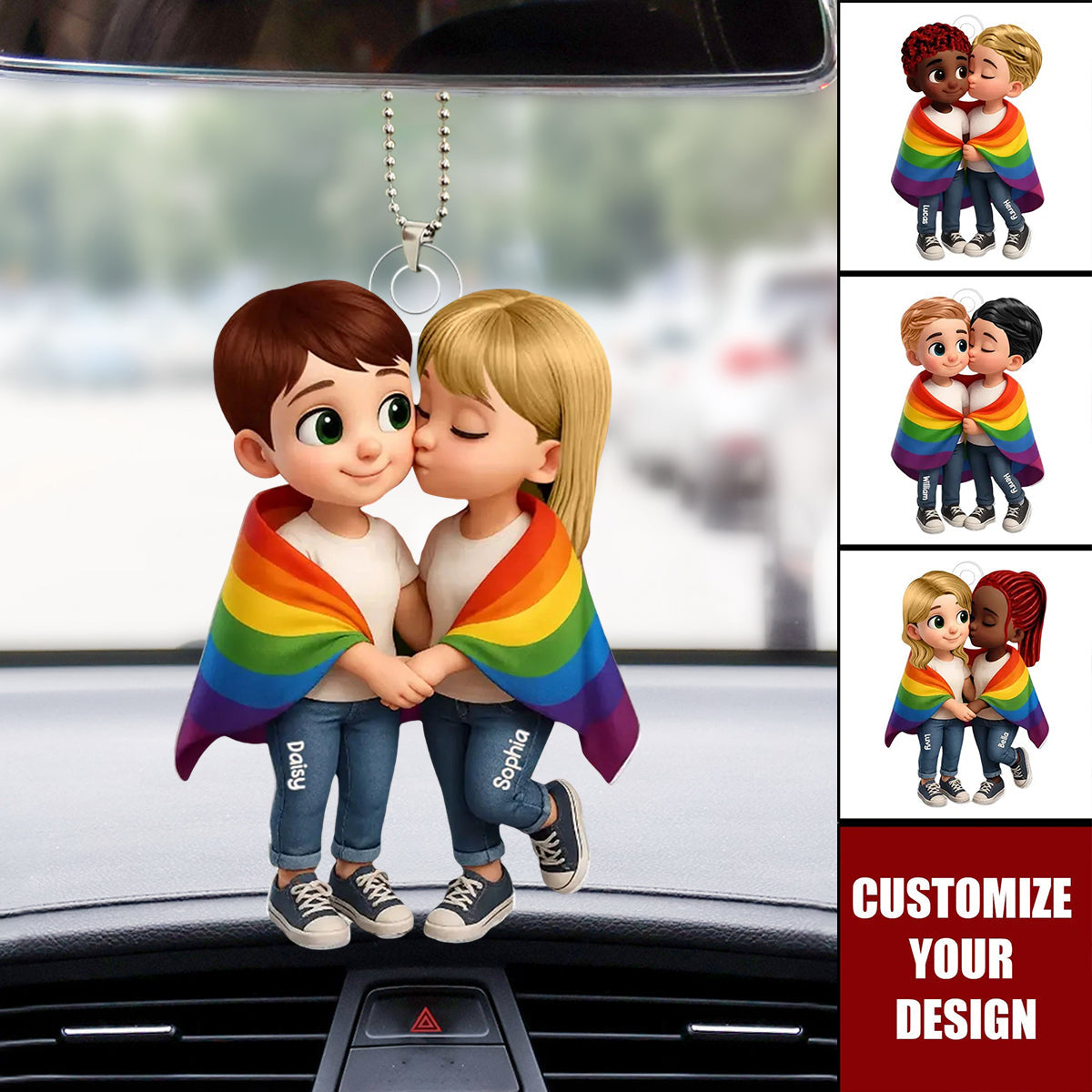LGBT Couple Love Is Love Pride Month Personalized Acrylic Car Hanger Acrylic Ornament