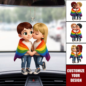 LGBT Couple Love Is Love Pride Month Personalized Acrylic Car Hanger Acrylic Ornament