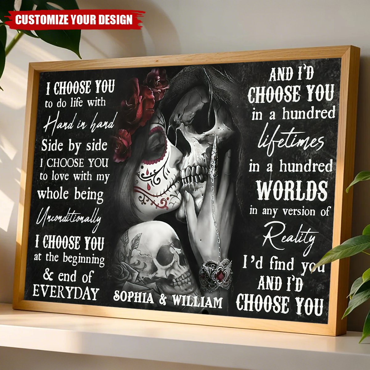 Sugar Skull Poster - Gifts For Couples - Personalized Canvas