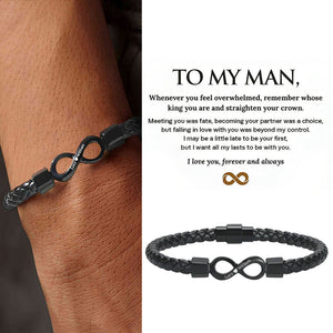 To My Man,Personalized Dual Name Infinity Leather Bracelet