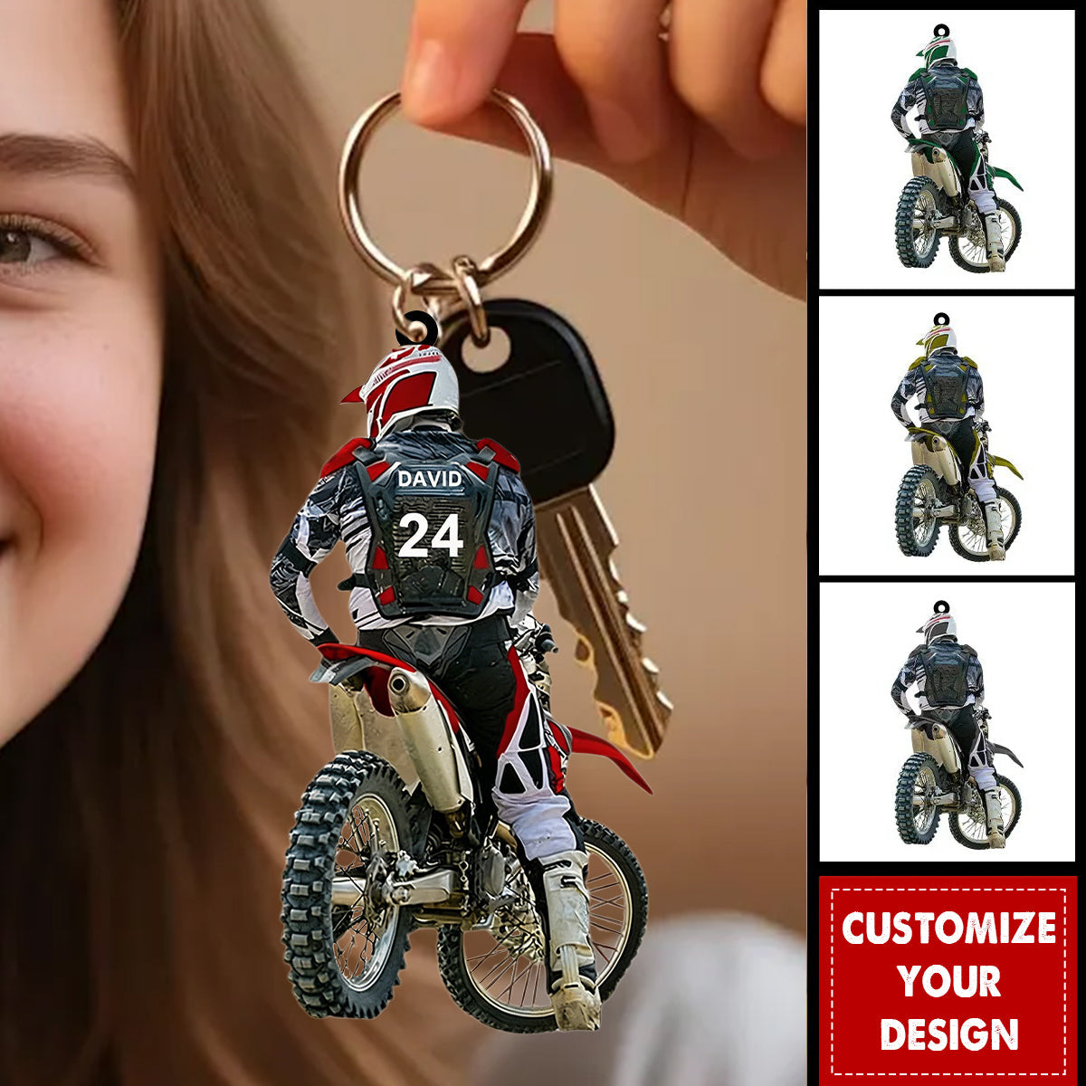 Personalized Motocross Dirt Bike Keychain - Gift for Biker Racer Motocross Racing