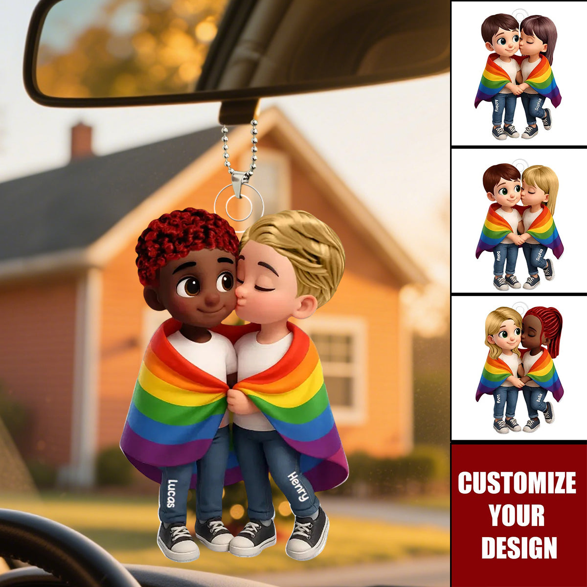 LGBT Couple Love Is Love Pride Month Personalized Acrylic Car Hanger Acrylic Ornament